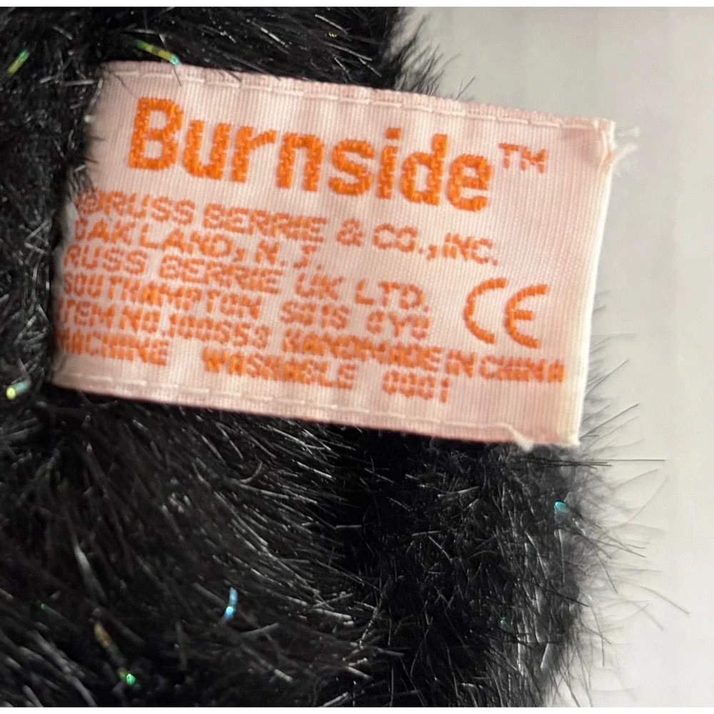 Russ Berrie Burnside Black Cat Plush Halloween Tinsel Bow Stuffed Animal 7